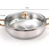 Cazuela baja de acero inox con decoración dorada. cheff paellera .