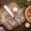 Set cortapizzas acero inox. Pala, disco cortador, cuchillo de pizza.