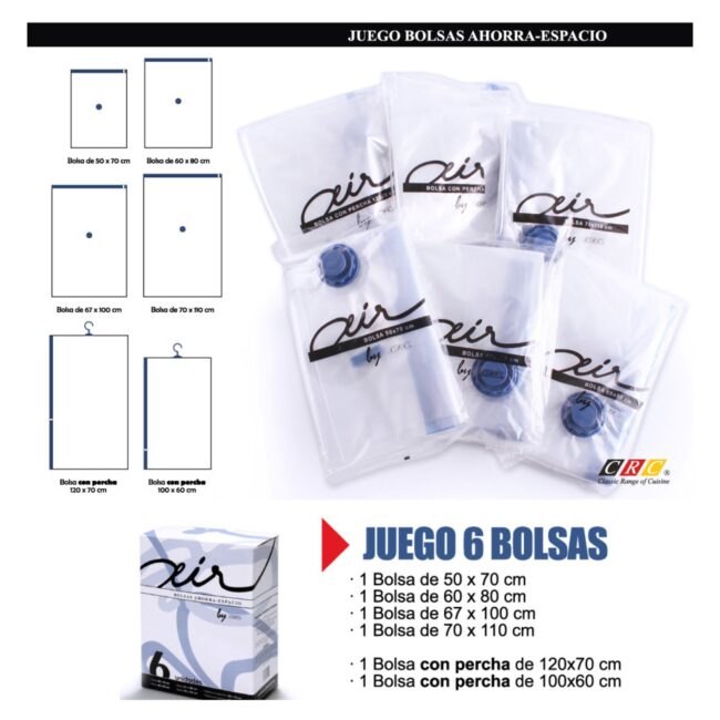 Juego de 6 Bolsas de Vacío para Almacenamiento, air , almacenamiento de ropa
