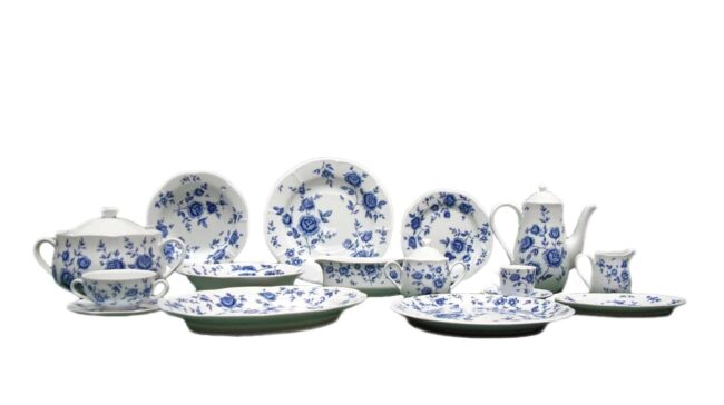 Juego de vajilla de porcelana blanca (83 piezas) Carlotta, diseño floral, azul y blanco 1 vajilla porcelana carlotta