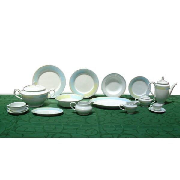 Alternative view of Juego de vajilla de lujo de porcelana blanca (83 piezas) Vecchia, diseño moderno, azul y verde