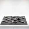 Juego utensilios de cocina de acero inoxidable (7 piezas) Kaiser, 1 colgador, 1 cucharón, 1 tenedor de trinchar, 1 espumadera, 1 prensa patatas, 1 batidor de varillas, 1 espátula 4 herramientas graf 3 scaled