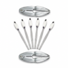 Fotografía de producto de un set de tenedores o pinchos metálicos para marisco, colocados en un soporte ovalado de acero. Imagen adecuada para ficha de producto de utensilios de mesa o servicio de marisco en Franquihogar.