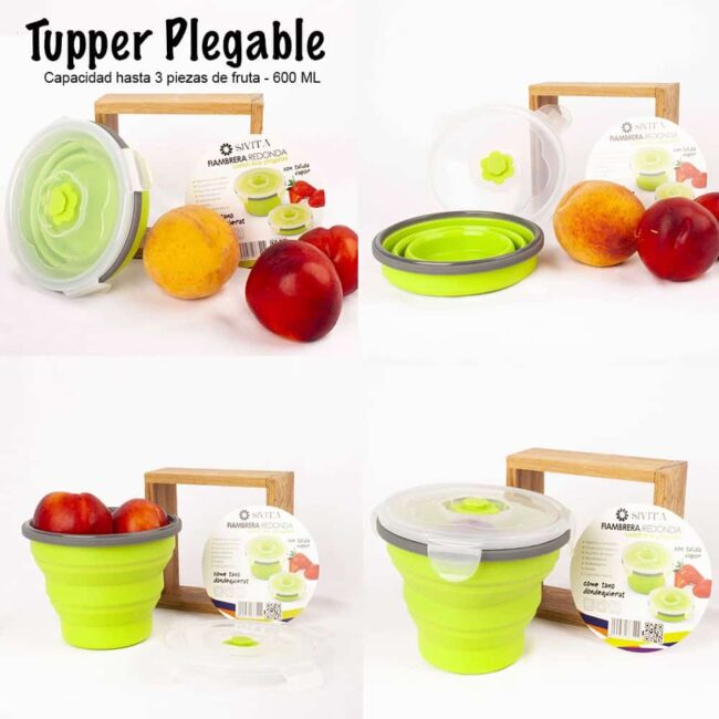 tupper plegable de silicona fiambrera redond