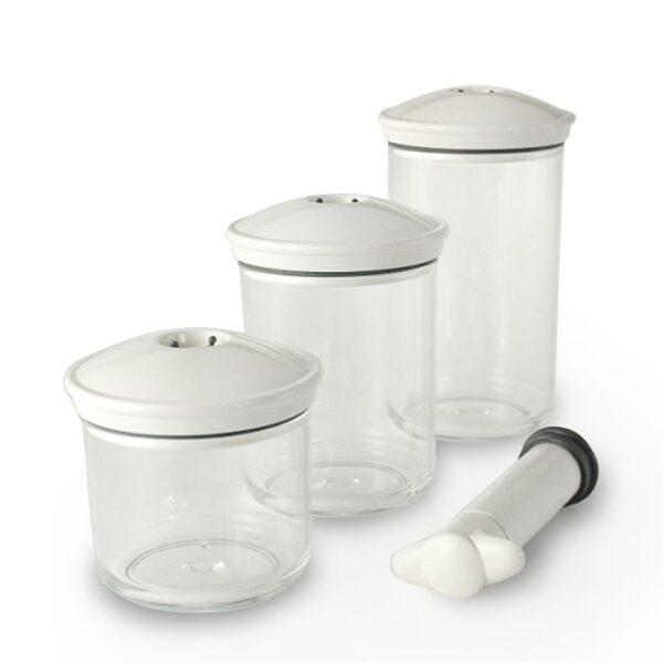 Juego de recipientes para envasar al vacio con bomba de vacío (3 piezas) Vacus, 1 envase pequeño (50 cl), 1 envase mediano (70 cl), 1 envaso grande (1 l)