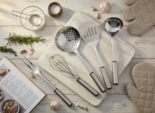 juego de utensilios de cocina de acero inox CRC modelo graff
