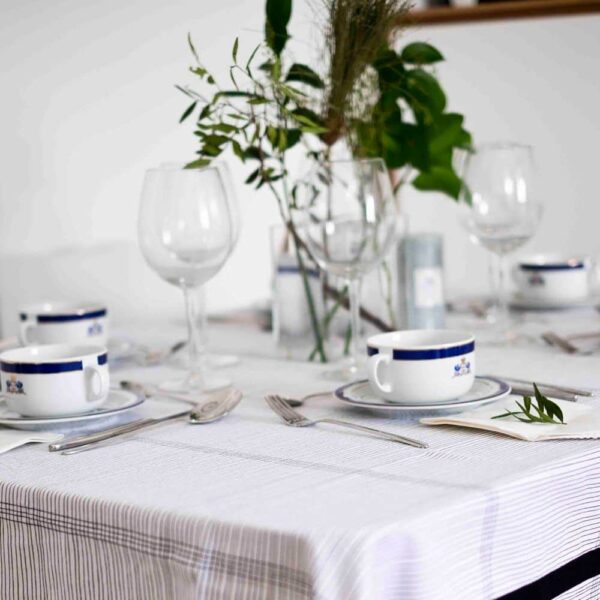 Alternative view of Juego de boles consomé de porcelana blanca (12 piezas) Duisburg, 6 boles consomé con asas (55 cl), 6 platillos para tazas, azul cobalto y filo de oro