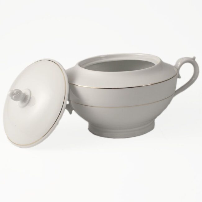 Sopera blanca con asas de oreja y tapa de porcelana abierta Bremen