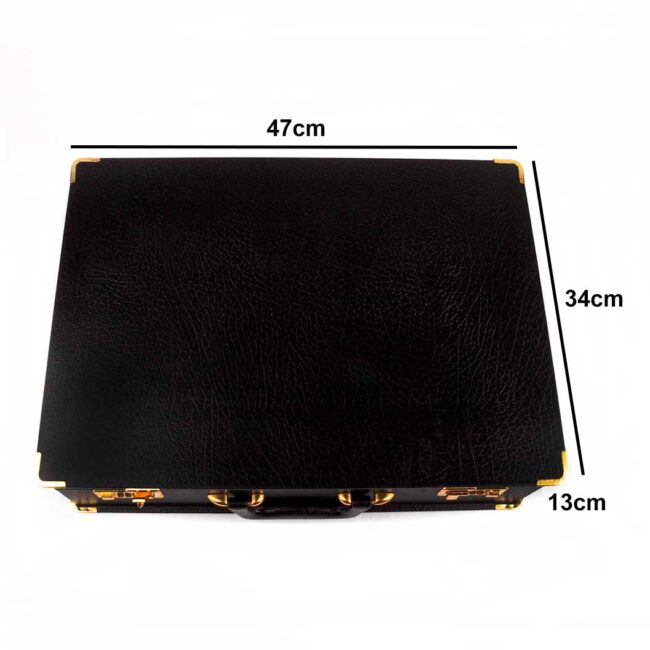 maletín de cuero negro y dorado - medidas 47cm 34 cm 13cm