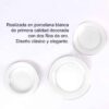 Platos de porcelana blancos 1 servicio: plato hondo, llano y postre con texto