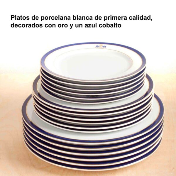 platos blancos y azules apilados