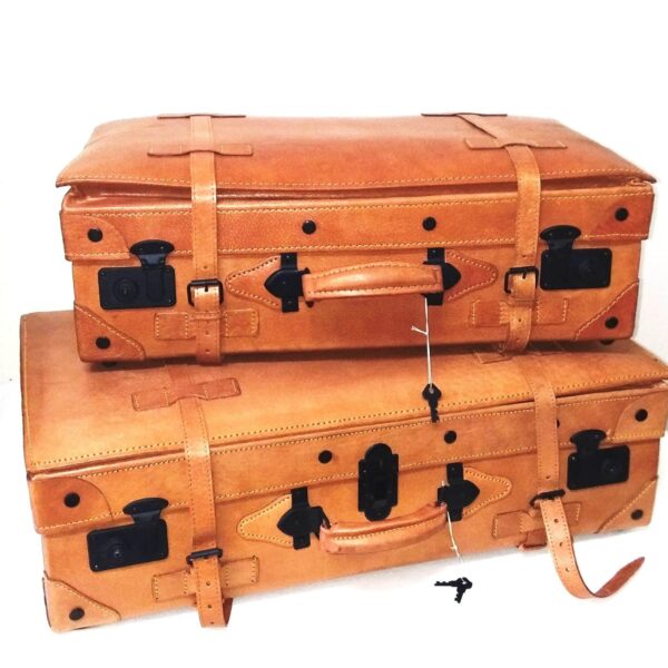 Juego de maletas de cuero vintage (2 piezas) Savanna, 1 maleta grande (55 l), 1 maleta mediana (42 l), color camel