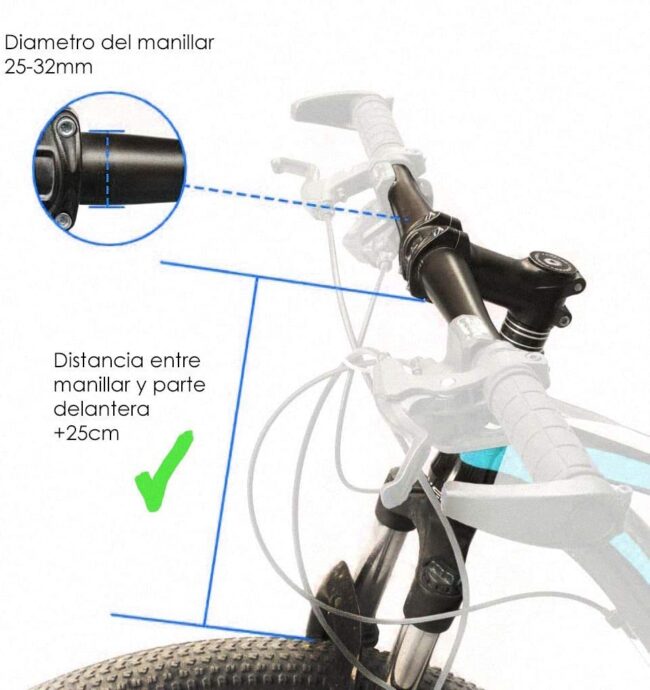 distancia de 25 cm entre el manillar de la bicicleta y la rueda