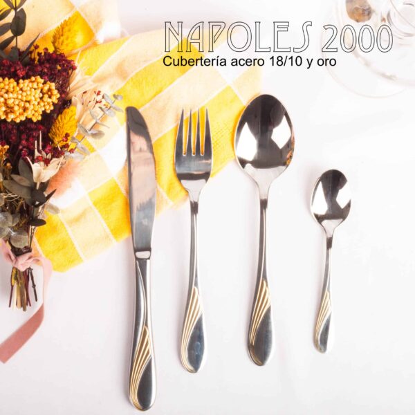 Alternative view of Juego de cubiertos en acero inoxidable 18/10 pulidos y decorados en oro (24 piezas) Nápoles, 6 cucharas, 6 tenedores, 6 cuchillos, 6 cucharas de postre