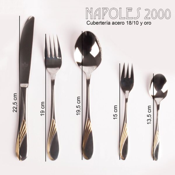 Alternative view of Juego de cubiertos en acero inoxidable 18/10 pulidos y decorados en oro (30 piezas) Nápoles, 6 cucharas, 6 tenedores, 6 cuchillos, 6 cucharas de postre, 6 tenedores de postre