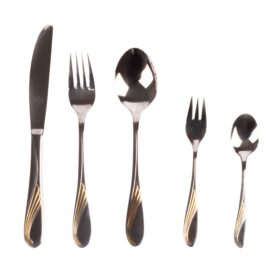 Juego de cubiertos en acero inoxidable 18/10 pulidos y bañados en oro (30 piezas) Nápoles, 6 cucharas, 6 tenedores, 6 cuchillos, 6 cucharas de postre, 6 tenedores de postre