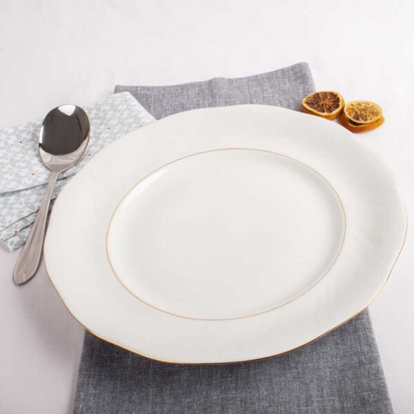 Fuente redonda, bajo plato de porcelana blanca (1 pieza) Lubeck, 29 cm, filo de oro