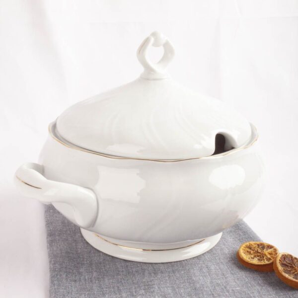 Alternative view of Sopera de porcelana blanca (1 l) Lubeck, 1 tapa de porcelana, filo de oro