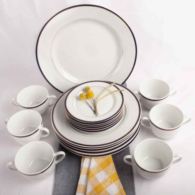 Juego de vajilla de porcelana blanca (20 piezas) Sonata, 6 platos llanos, 6 tazones, 6 platos de postre, 1 sopera, 1 salsera, 1 sonata 18platosplato presentacion 1