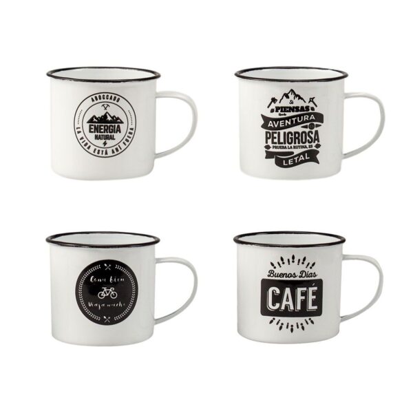 Juego de tazas mug en acero esmaltado para café o té (4 piezas), diseño vintage