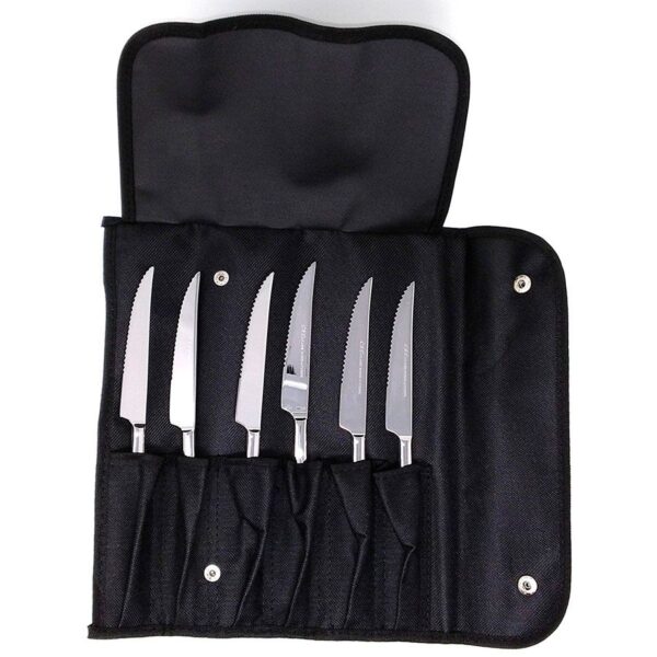 Cuchillos chuleteros en acero premium de 22 cm (6 piezas) Trento Kobe, 1 funda