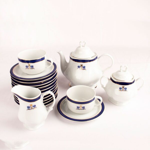 Juego de té de porcelana blanca (27 piezas) Duisburg, 12 tazas de té, 12 platillos para tazas, 1 tetera, 1 lechera, 1 azucarero, estilo victoriano