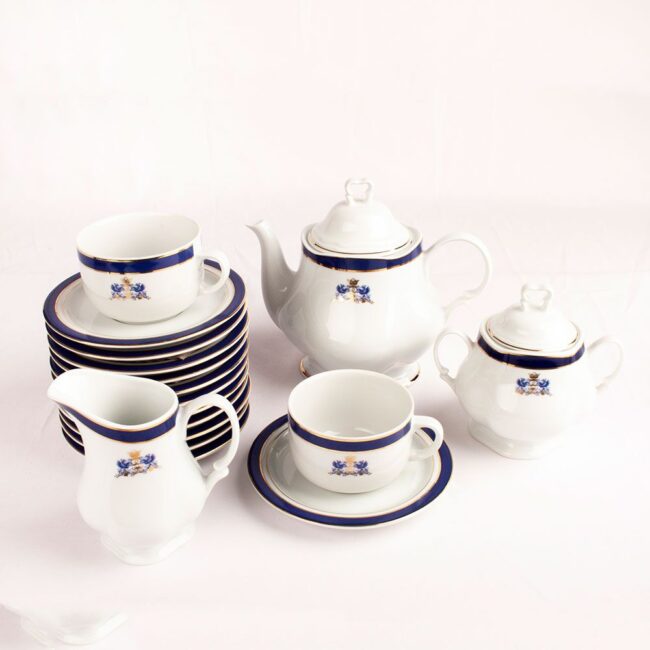 Juego de té de porcelana blanca (27 piezas) Duisburg, 12 tazas de té, 12 platillos para tazas, 1 tetera, 1 lechera, 1 azucarero, estilo victoriano 1 duisburg juegodete 5 copia