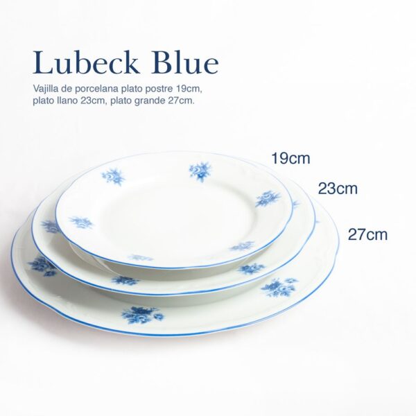 Alternative view of Juego de Platos de Porcelana Blanca (18 piezas) Lubeck blue, 6 Platos Llanos, 6 Platos Hondos, 6 Platos de Postre, Diseño Floral
