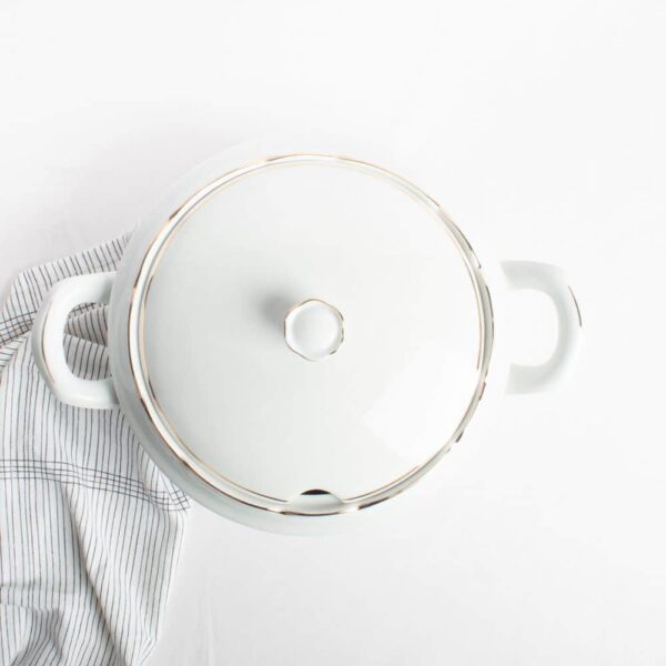 Alternative view of Sopera de porcelana blanca (3 l) Sena, 1 tapa de porcelana, filo de oro