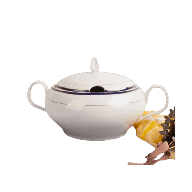Sopera de porcelana blanca (X l) Sonata, 1 tapa de porcelana, filo de oro, azul cobalto 1 sopera-porcelana-blanca-franquihogar-sonata