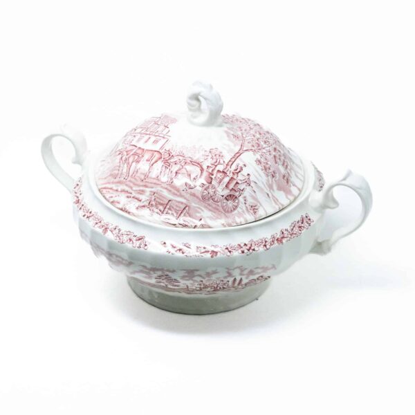 Sopera de ceramica inglesa, blanca y rosa marca churchill (3 l )