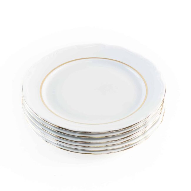 juego de 6 platos llanos modelo RHEIN 24cm porcelana blanca con filo de oro marca crc 1 10RHEIN 6LLANOS