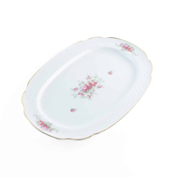 Fuente de porcelana Bidasoa Irina ovalada con filo dorado y flores