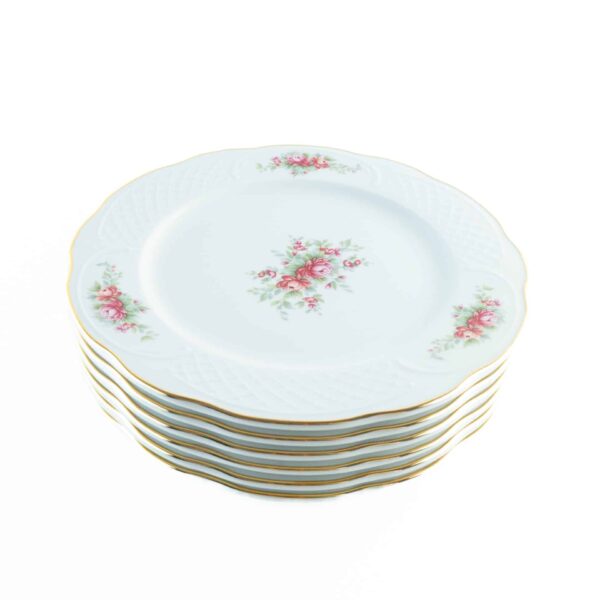 Juego de Platos Llanos de Porcelana (6 piezas) Bidasoa Irina con Motivos Florales y Filo de Oro, Vajilla Elegante y Atemporal