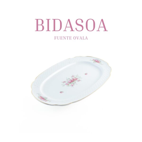 Alternative view of Fuente de porcelana Bidasoa Irina ovalada con filo dorado y flores