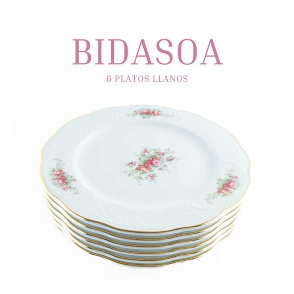 Alternative view of Juego de Platos Llanos de Porcelana (6 piezas) Bidasoa Irina con Motivos Florales y Filo de Oro, Vajilla Elegante y Atemporal
