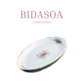 Alternative view of Juego de Rabaneras de Porcelana Blanca (2 piezas) con Diseño Floral y Filo Dorado Fuente para Guarnición, Aperitivos o Salsas .Colección Bidasoa original.