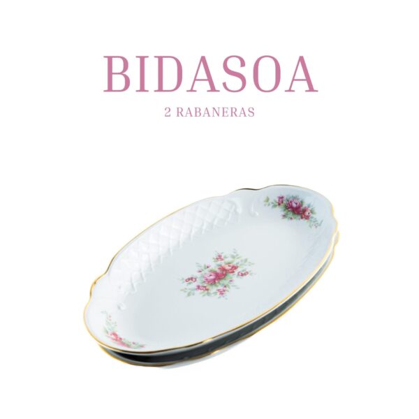 Alternative view of Juego de Rabaneras de Porcelana Blanca (2 piezas) con Diseño Floral y Filo Dorado Fuente para Guarnición, Aperitivos o Salsas .Colección Bidasoa original.