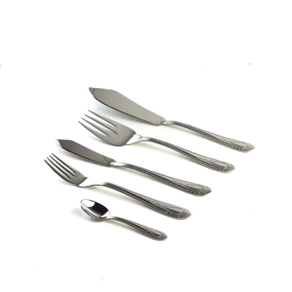Cuberteria de pescado acero inoxidable (20 piezas) Koln 1285, 6 tenedores, 6 cuchillos fileteadores, 6 cucharas de postre, 1 pala, 1 tenedor de servir