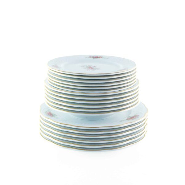 Alternative view of Vajilla de porcelana blanca (18 piezas) Bidasoa Irina 6 platos llanos, 6 platos hondos y 6 platos de postre con motivos florales y filo de oro