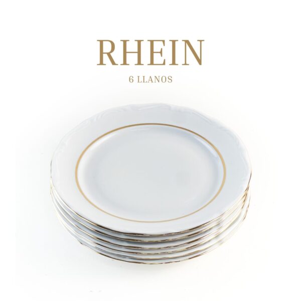 Alternative view of juego de 6 platos llanos modelo RHEIN 24cm porcelana blanca con filo de oro marca crc