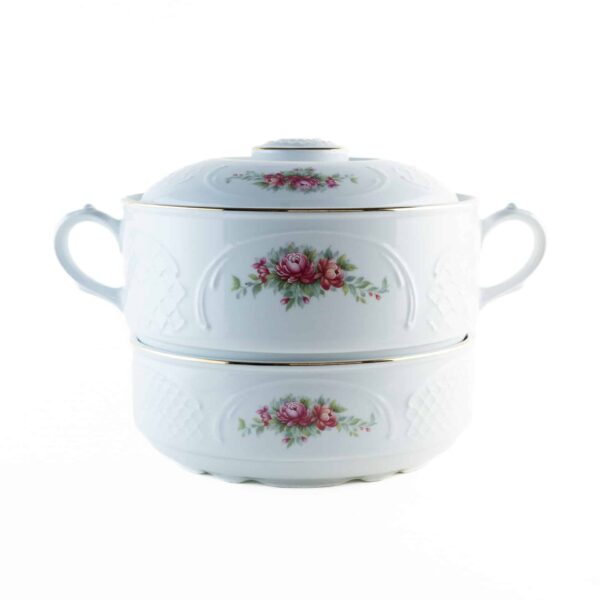 Juego de Porcelana (2 Piezas) Bidasoa Irina, Sopera con tapa y ensaladera, Diseño floral con filo dorado, Vajilla clásica y elegante para mesa, celebraciones y regalo especial
