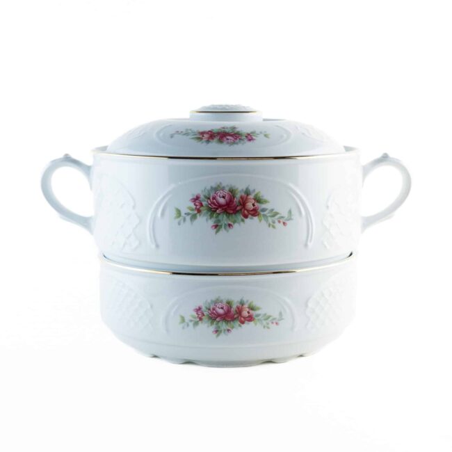 Juego de Porcelana (2 Piezas) Bidasoa Irina, Sopera con tapa y ensaladera, Diseño floral con filo dorado, Vajilla clásica y elegante para mesa, celebraciones y regalo especial 1 2 BIDASOA IRINA SOPERA ENSALADERA
