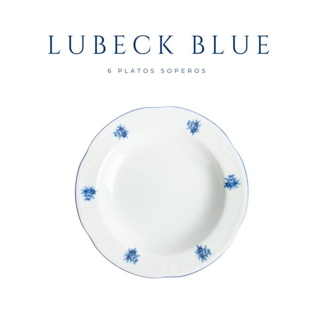 Juego de platos hondos de porcelana blanca (6 piezas) Lubeck Blue 1 3 LUBECK BLUE 6 HONDOS