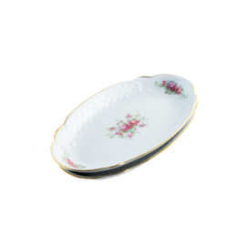 Juego de Rabaneras de Porcelana Blanca (2 piezas) con Diseño Floral y Filo Dorado Fuente para Guarnición, Aperitivos o Salsas .Colección Bidasoa original.