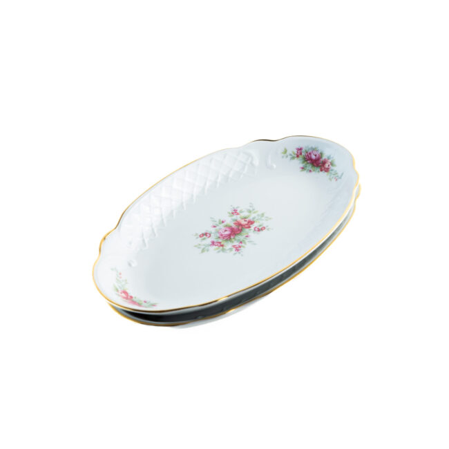 Juego de Rabaneras de Porcelana Blanca (2 piezas) con Diseño Floral y Filo Dorado Fuente para Guarnición, Aperitivos o Salsas .Colección Bidasoa original. 1 4 BIDASOA IRINA RABANERA