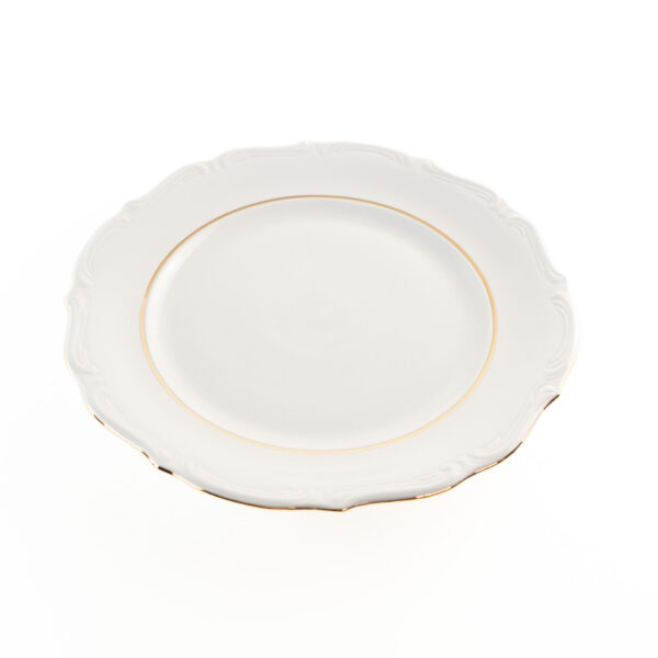 Fuente de Porcelana Blanca (1 Pieza) Rhein Plato presentación de 32 cm con Borde de Oro - Ideal para Postres, Tartas, Sushi o como Base para Ensaladera - Diseño de Lujo