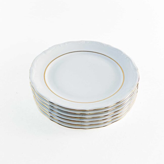 Juego de platos de postre de porcelana blanca (6 piezas) Rhein con filo de oro 1 7RHEIN 6 POSTRES