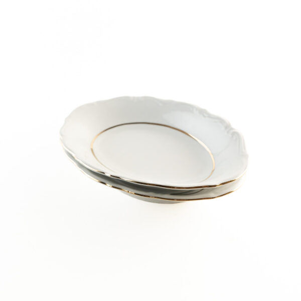 Fuentes para Guarnición Rabaneras Porcelana Blanca 23 cm, (2 Piezas) Rhein Borde Dorado, Ideales para Salsas, Ensaladas, Postres o como Rabaneras, Fácil Limpieza y Elegantes