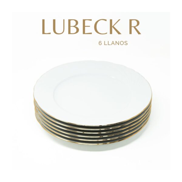 Alternative view of Juego de Platos Llanos de Porcelana Blanca (6 piezas) Lubeck R con Filo de Oro